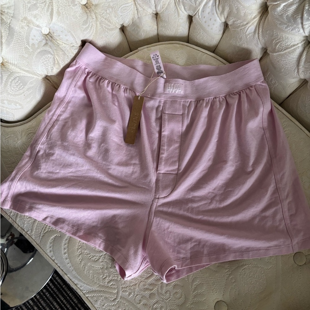 skims loose boyfriend boxer shorts in cherry blossom